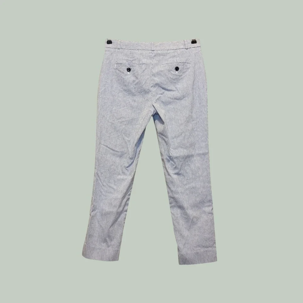 Banana Republic Avery Trousers Women 4 Blue White Seersucker Striped Linen Blend